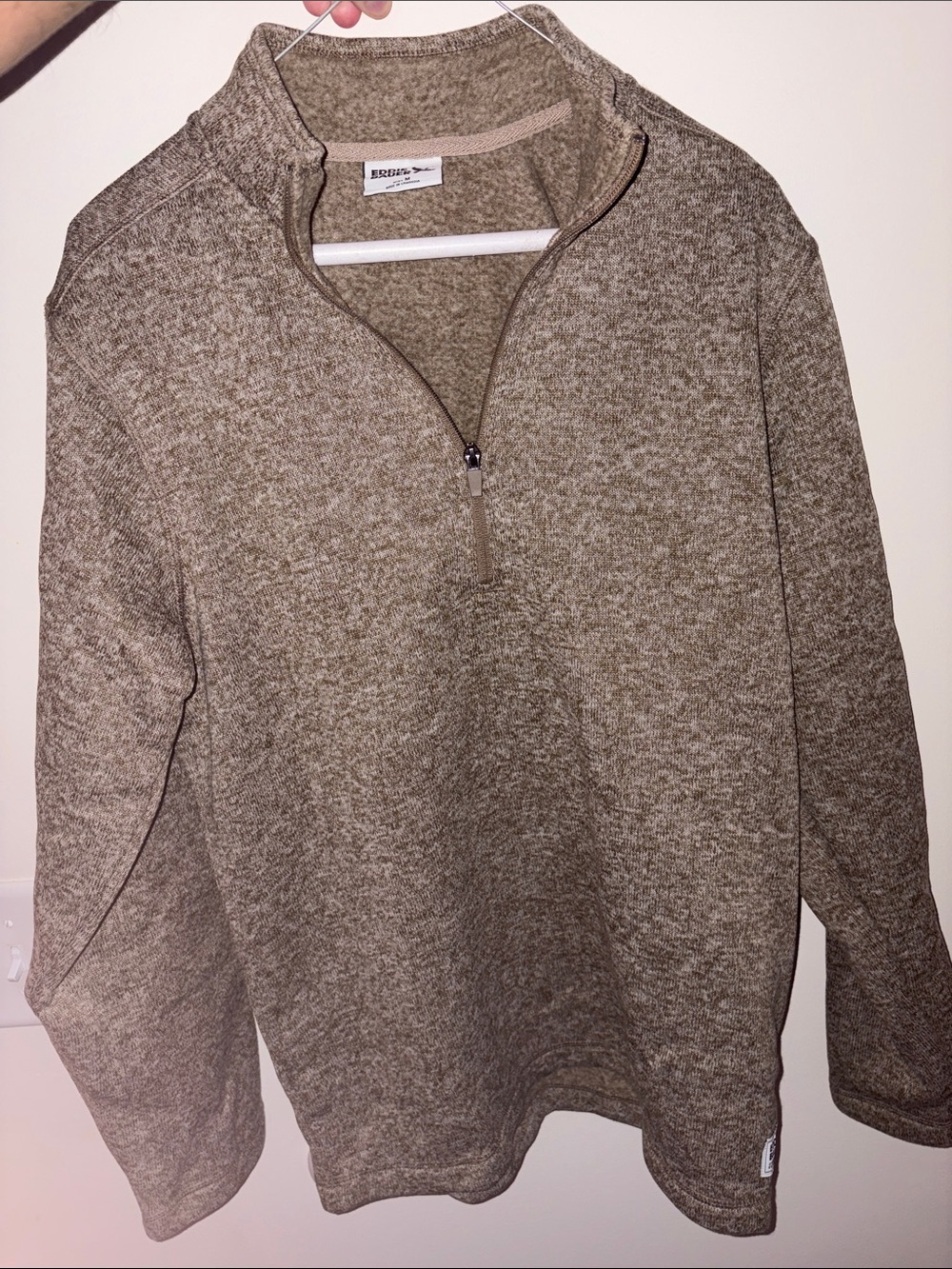 Eddie Bauer Men’s Quarter-Zip Cowl Sweater in Taupe Heather